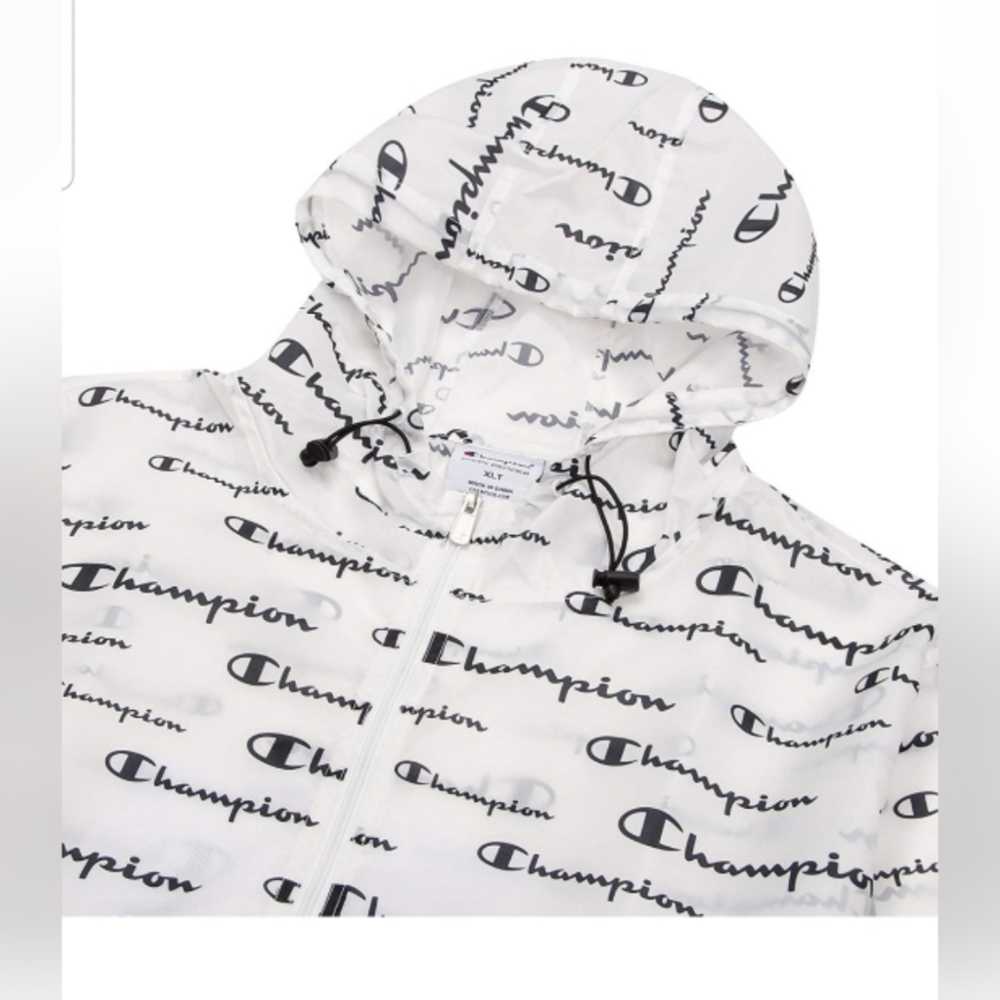 Men's Champion All Over Logo Anorak Windbreaker Jacket Hoodie - Picture 2 of 15